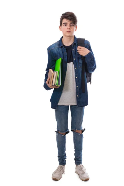Student Mit Büchern Auf Weißem Hintergrund — Stockfoto
