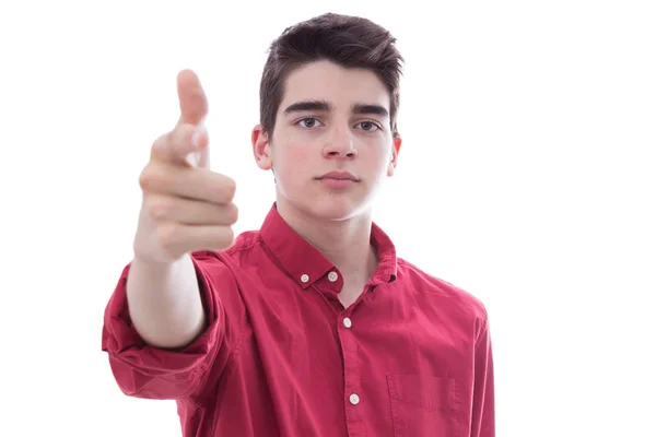 Young Teenage Man Pointing Isolated White — 스톡 사진