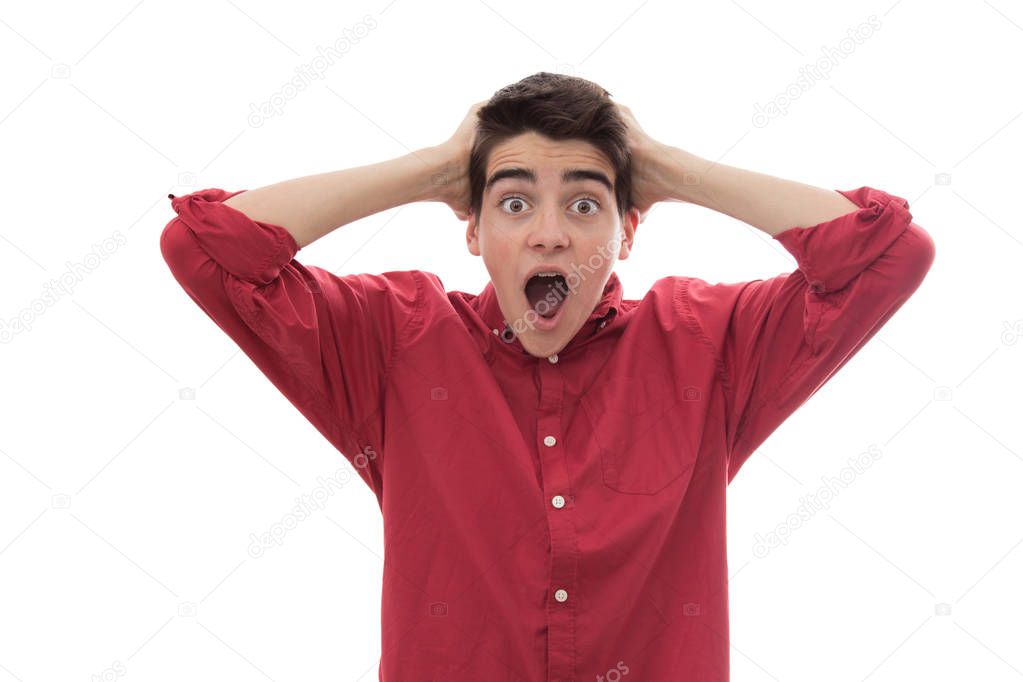 young or teenage man isolated with surprise expression