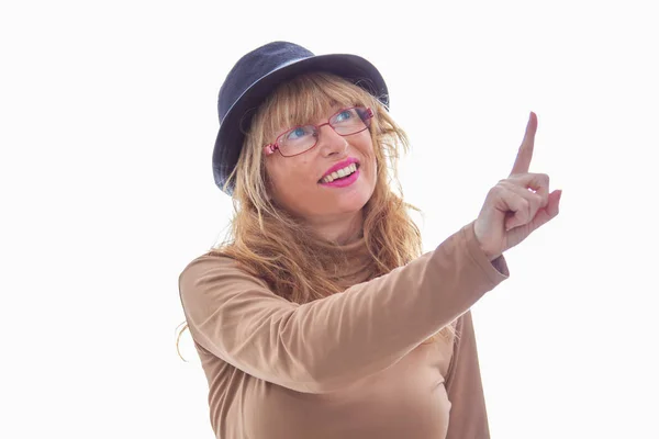 Donna Adulta Con Cappello Isolato Sfondo Bianco — Foto Stock