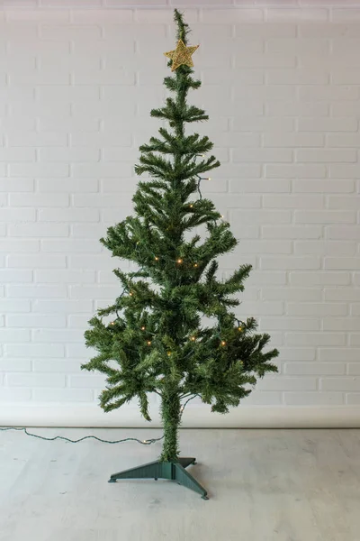 Árbol Navidad Preparado Para Llegada Navidad Habitación — Foto de Stock