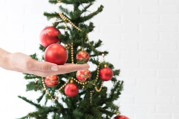 Hand Christmas Ball Tree Ornaments — Stock Photo, Image