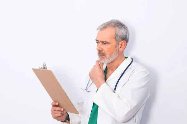 Adult Senior Doctor Beard Stethoscope Isolated White — Stock Photo, Image
