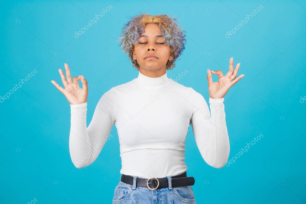 young afro american girl isolated on color background