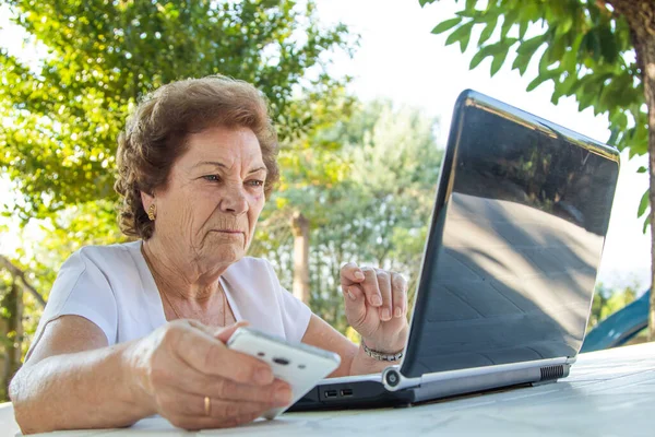 Cep Telefonu Dizüstü Bilgisayarı Olan Son Sınıf Öğrencisi — Stok fotoğraf