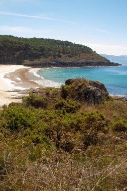 Cabo 'nun Pontevedra, Galiçya, İspanya' daki sahil manzarası ve panoramiği.