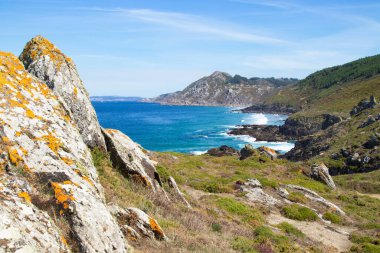 Cabo 'daki kıyı manzarası, Pontevedra, Galiçya, İspanya