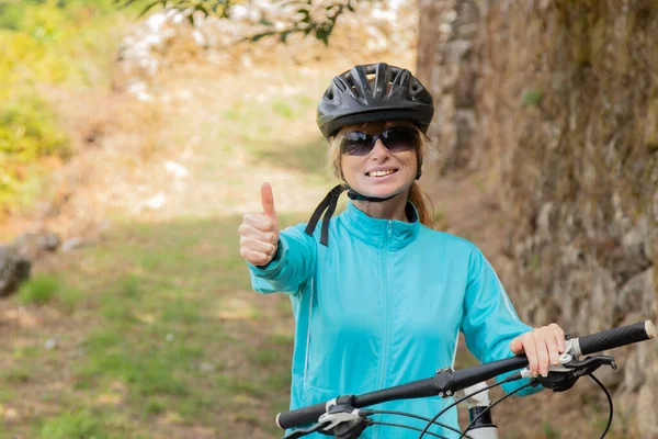 Woman Bicycle Helmet Outdoors — Stock Photo, Image