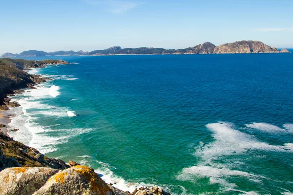 Panoramisch Landschap Van Cabo Home Pontevedra Galicië Met Cies Eilanden — Stockfoto