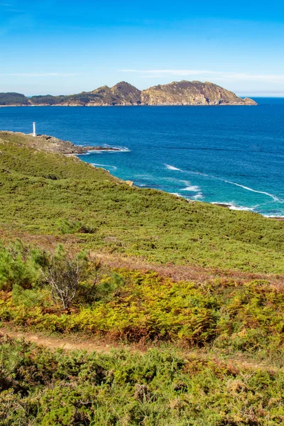 Panoramalandschaft Von Cabo Home Pontevedra Galicien Mit Den Cies Inseln — Stockfoto