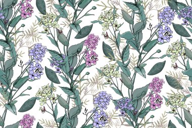 Vektör çiçek seamless modeli. İmitasyon suluboya.