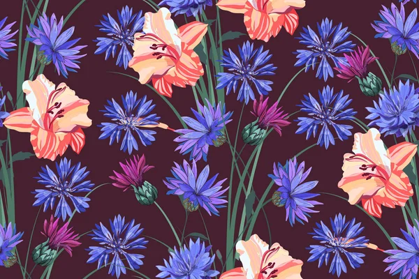 Arte floral vector patrón sin costura. Flores de jardín de verano . — Vector de stock