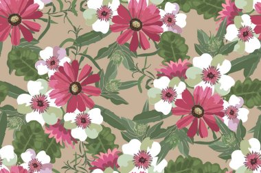 yeşil yaprakları ile pembe ve beyaz çiçekler. 