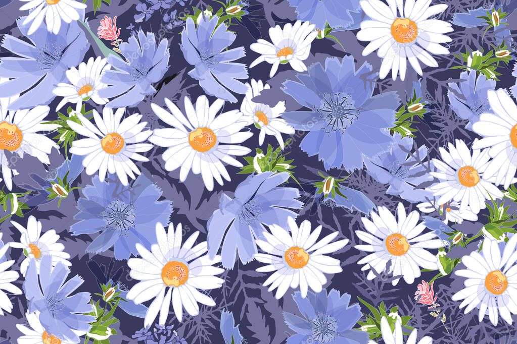 Art floral vector seamless pattern with Daisies.