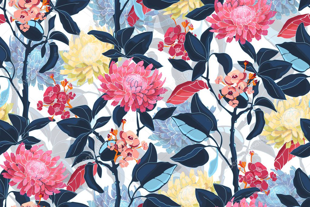 Art floral vector seamless pattern. Color flowers.