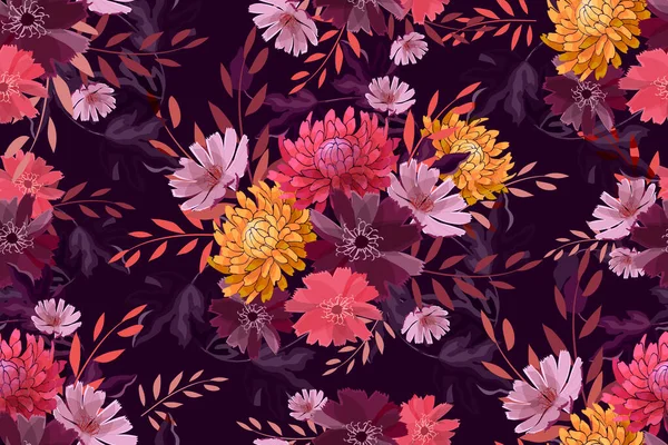 Arte Floral Vector Patrón Sin Costura Verano Flores Jardín Otoño — Vector de stock