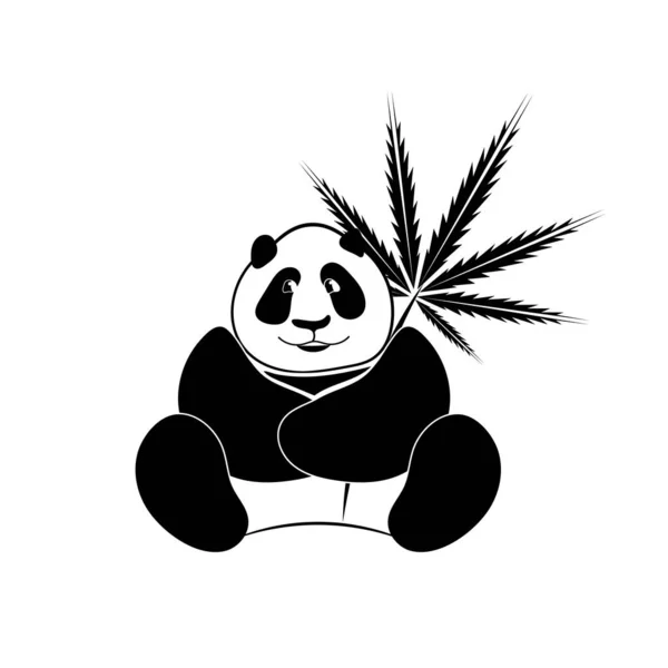 Vektorschwarzer und weißer Panda mit Cannabisblatt. — Stockvektor