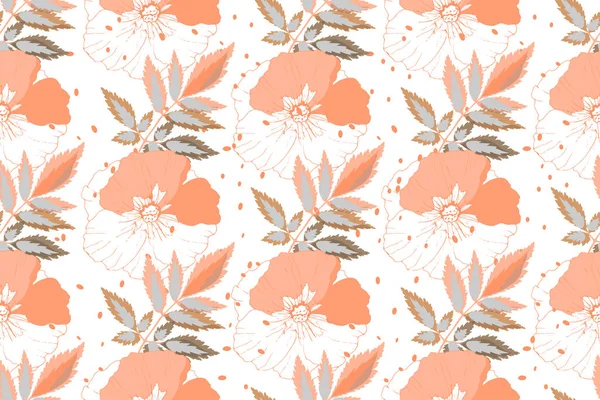 Art vecteur floral motif sans couture. Fleurs de couleur corail. — Image vectorielle