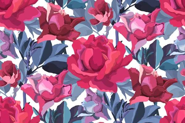 Motif floral vectoriel sans couture. Roses de jardin Bourgogne. — Image vectorielle