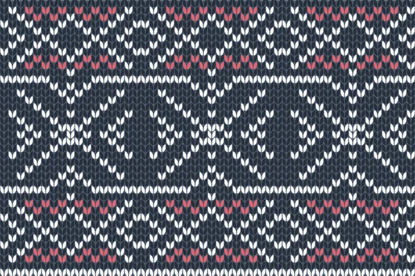 Vector seamless Knitting Pattern in navy blue, red and white colors. Autumn, Christmas and Winter holiday Sweater Design. — Stock Vector