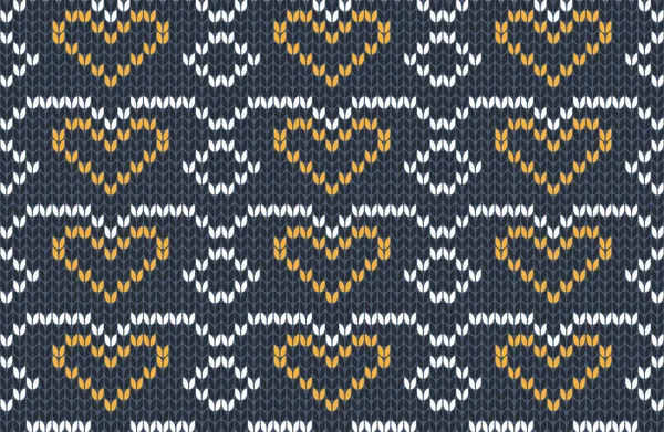 Padrão de tricô sem costura vetorial em cores azul, amarelo e branco. Design Outono com corações. — Vetor de Stock