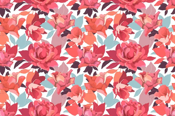 Διάνυσμα Floral Μοτίβο Χωρίς Ραφή Τριαντάφυλλα Λεπτά Λουλούδια Κήπου Και — Διανυσματικό Αρχείο