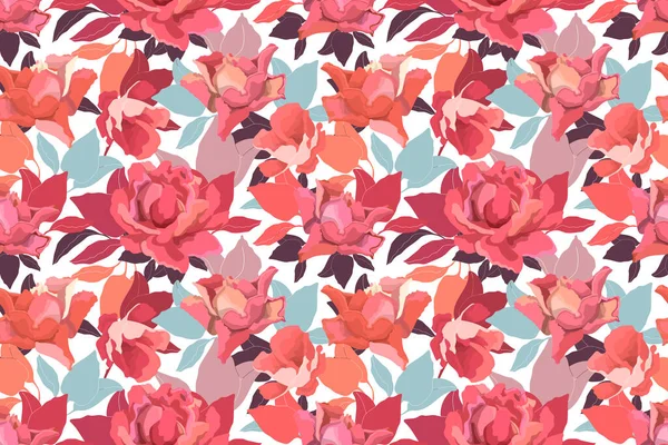 Patrón floral sin costura vectorial con rosas. Flores de jardín en un color cálido. — Archivo Imágenes Vectoriales