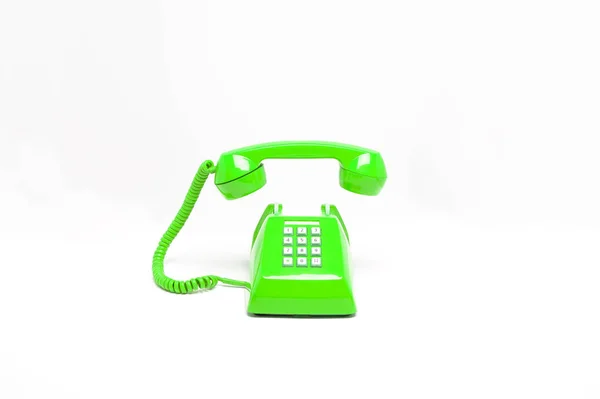 Green Classic Telephone White Background Phone Ringing Phone Floating Air — Stock Photo, Image