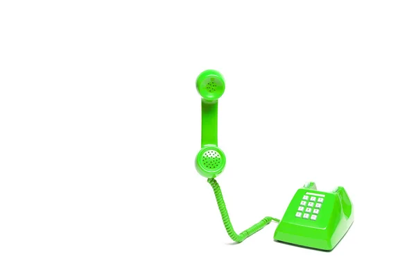 绿色经典电话在白色背景 电话响铃 电话漂浮在空气中 等待某人接到电话呼叫 — 图库照片