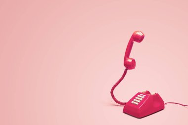 Retro pembe arka plan, Pop art veya vintage tarzı Retro pembe telefon