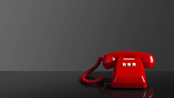 Llamada Emergencia 911 Teléfono Rojo Viejo Teléfono Vintage Fondo Negro — Foto de Stock