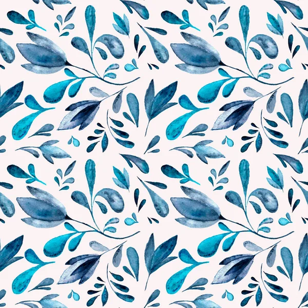 Бесшовный акварельный узор цветов в голубых тонах на белом фоне. — стоковое фото