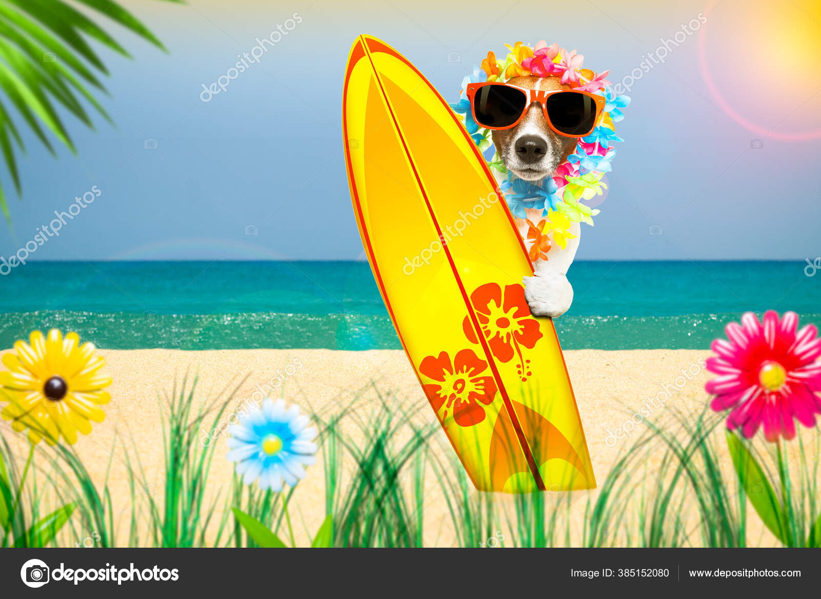 Surfboard Jack Russell Sunglasses Dog Surfing On Surfboard Wearing