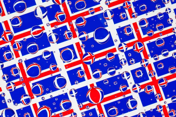 Vlajkami Islandu Sklem Pokryté Kapky Deště Vzorek Islandské Vlajky — Stock fotografie