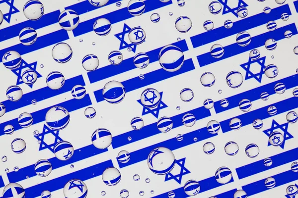 Bandeiras Israel Atrás Copo Coberto Com Gotas Chuva Padrão Bandeiras — Fotografia de Stock