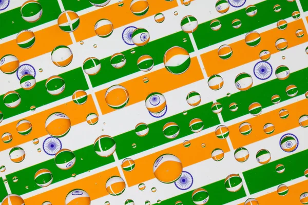 Flaggen Indiens Hinter Einem Glas Mit Regentropfen Muster Aus Indischen — Stockfoto