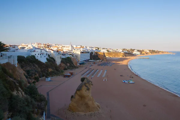 Coucher Soleil Sur Plage Albufeira Portugal — Photo