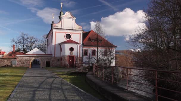 Dobrichovice Česká Republika Ledna 2018 Kostel Svatého Jidáše Tadeáš Hrad — Stock video