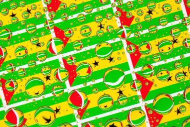 Sao Tome ve Principe, bayraklar bir cam arkasında yağmur damlaları ile kaplı. Sao Tome ve Principe bayrakları desen