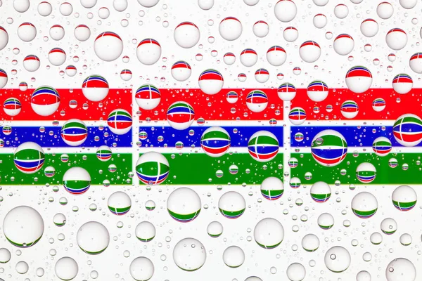 Banderas Gambia Detrás Vaso Cubierto Gotas Lluvia — Foto de Stock