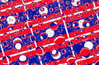 Laos, bayraklar bir cam arkasında yağmur damlaları ile kaplı. Laos bayrağı desen. 3D çizim