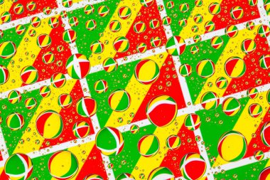 Kongo, bayraklar bir cam arkasında yağmur damlaları ile kaplı. Kongo bayrakları desen. 3D çizim