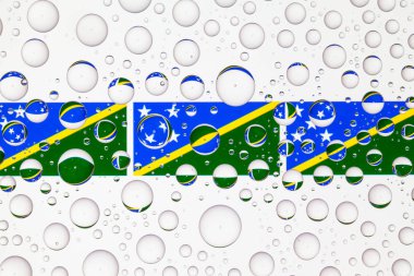Solomon Adaları bayrakları bir cam arkasında yağmur damlaları ile kaplı. 3D çizim