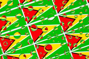 Bayrak, Guyana, bir cam arkasında yağmur damlaları ile kaplı. Guyana bayrakları desen. 3D çizim