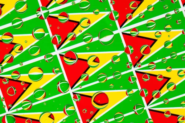 Bayrak, Guyana, bir cam arkasında yağmur damlaları ile kaplı. Guyana bayrakları desen. 3D çizim