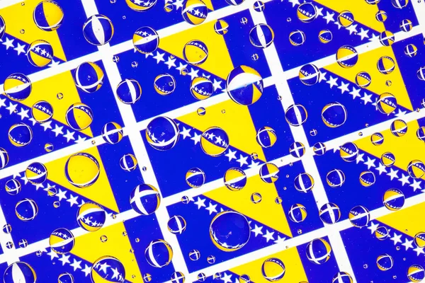 Флаги Боснии Герцеговины Стеклом Покрытым Дождевыми Капельками Иллюстрация — стоковое фото