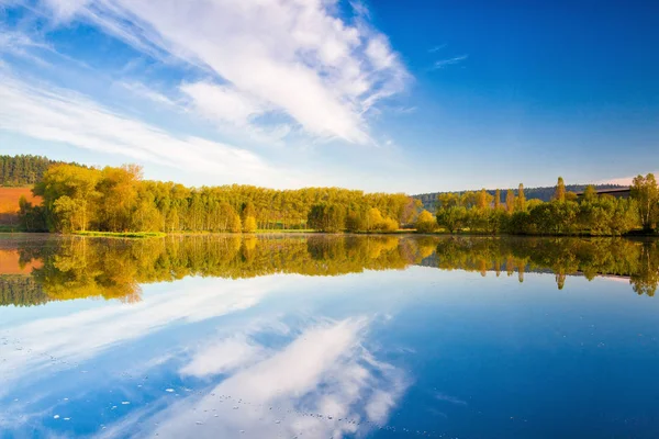 Symmetry Morning Pond Czech Republic Autumn Scenery — Stock Photo, Image