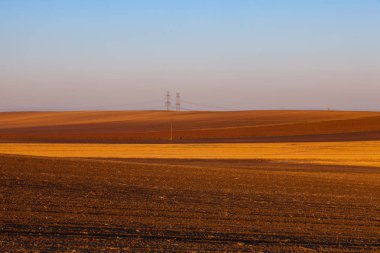 Sonbahar yatay, tarım arazisi, son zamanlarda sürülmüş ve kırpma için hazır. Central Bohemian Upland, Çek Cumhuriyeti.