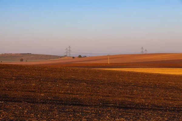 Herbstliche Landschaft Mit Landwirtschaftlichen Flächen Vor Kurzem Gepflügt Und Für — Stockfoto