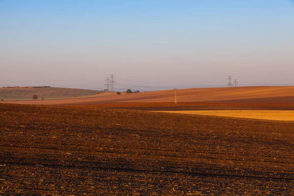 Paisagem Outono Com Terras Agrícolas Recentemente Arado Preparado Para Lavoura — Fotografia de Stock